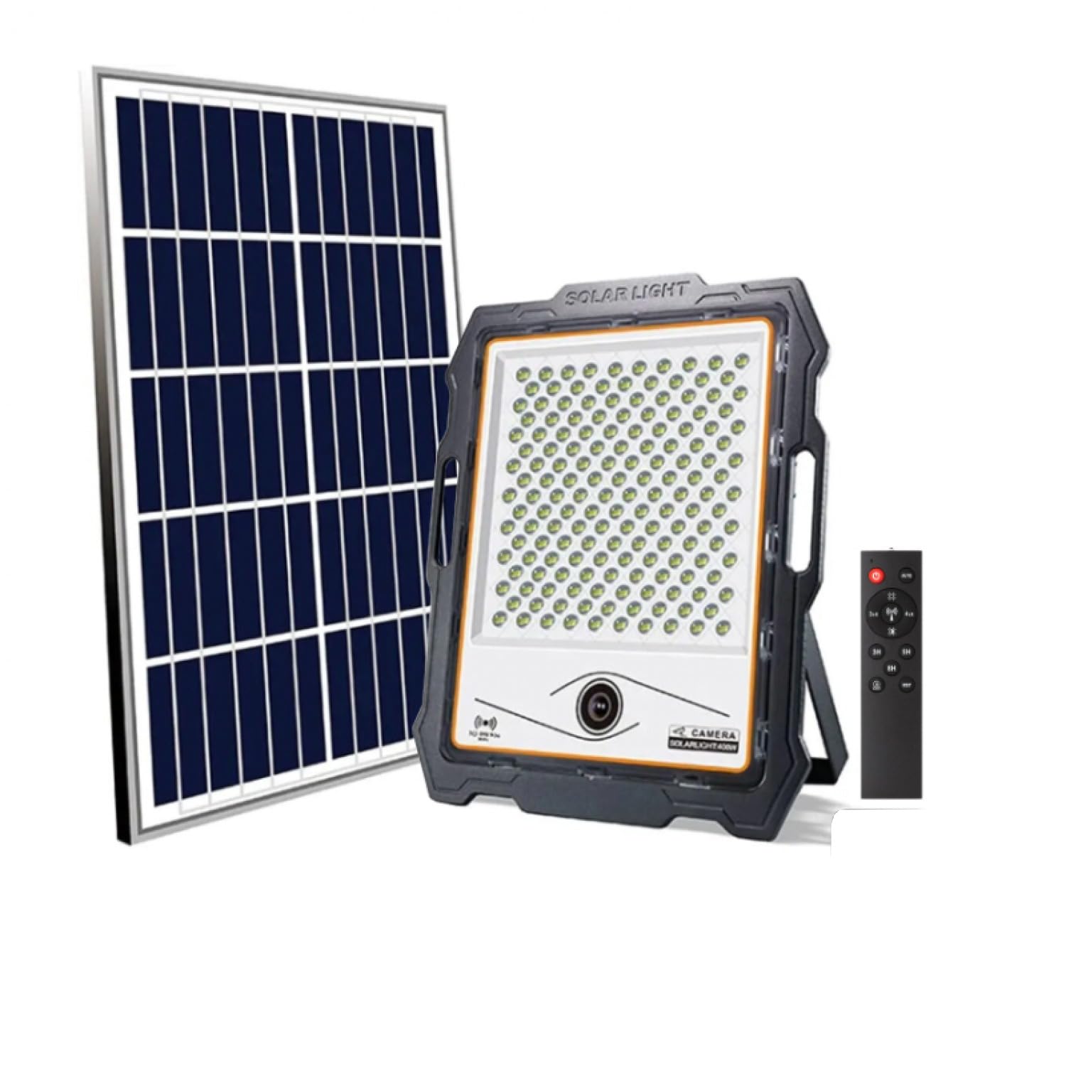 M Ledme - Foco Proyector Led Solar Con Cámara Jeff 200W, luz fría (6000k), Sensor de movimiento/crepuscular, 1080P, Impermeable IP67, 1840lm, Control remoto con App, Para Patio, Jardín, Camino.