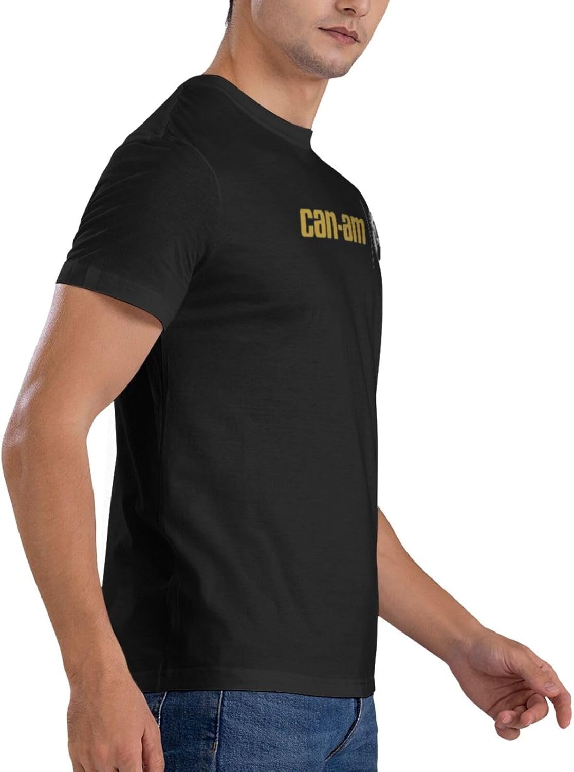 Can and am Casual Short Sleeved Men's Pure Cotton Round Neck T-Shirt Black - Image 8