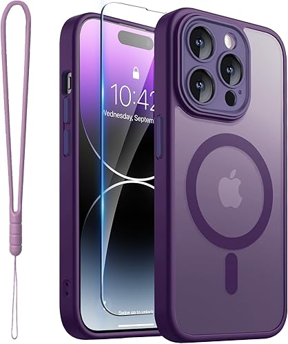 Miniatura 40 de ROYBENS Funda transparente mate para iPhone 14 Pro-Max compatible con Magsafe, protección completa de lente de cámara, protector de pantalla, correa