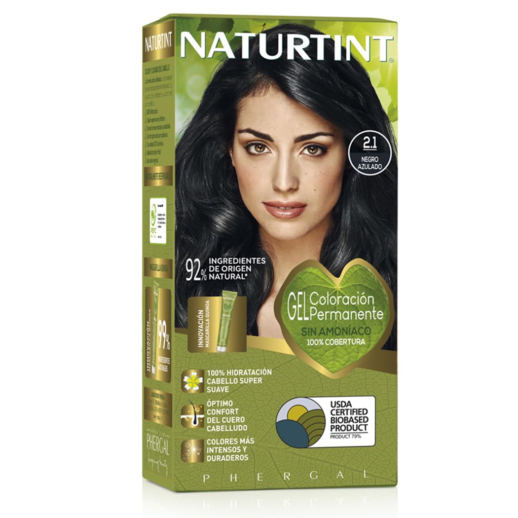NATURTINT Biobased, Coloración Permanente Sin Amoniaco, Tinte para el Cabello con Ingredientes Naturales, Color Intenso, Natural y Duradero, 2.1 Negro Azulado, 170ml (el empaque puede diferir)
