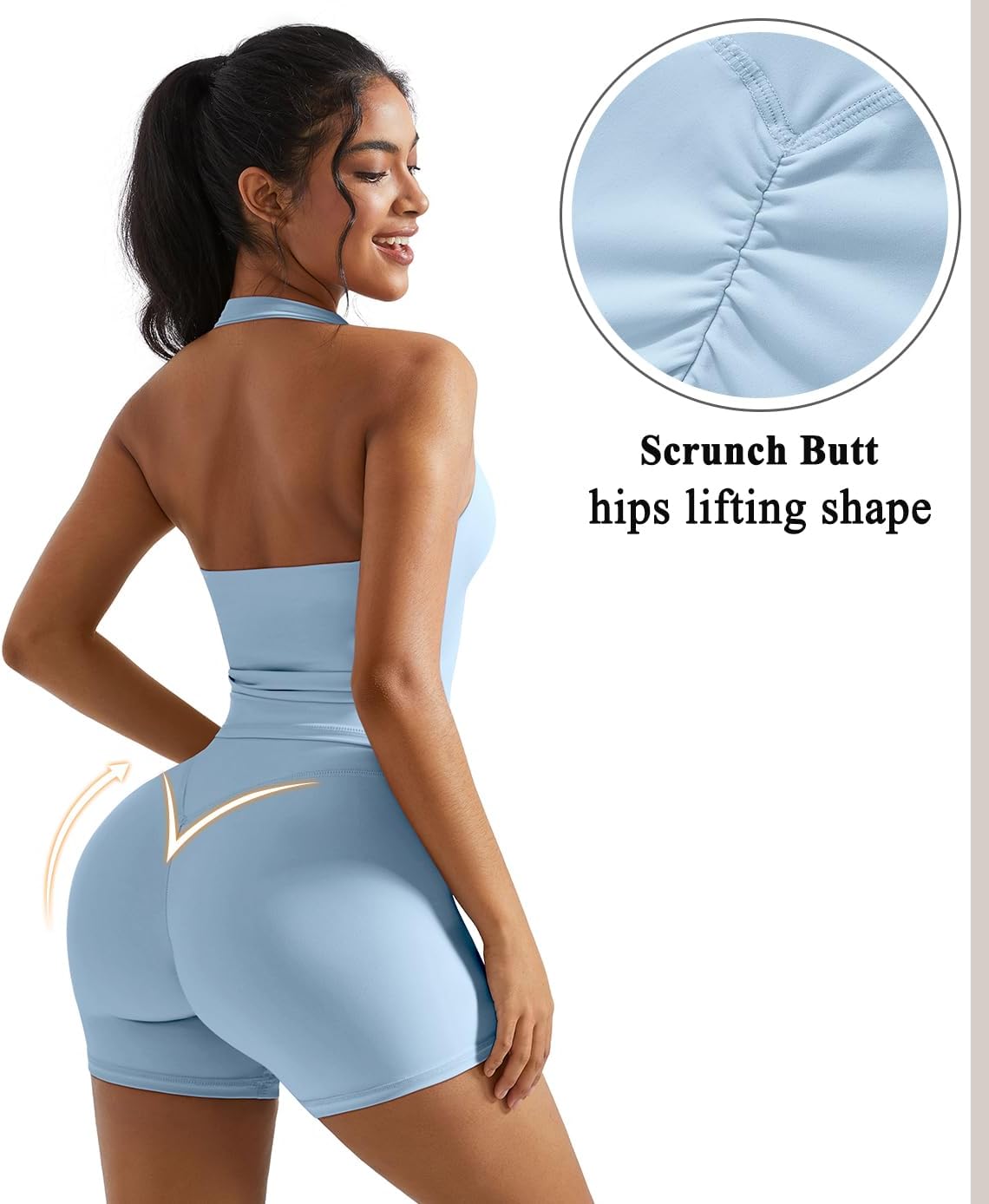 OMKAGI 2 Piece Workout Sets for Women Halter Sports Bra Tank Gym Biker Shorts Outfits - Image 3