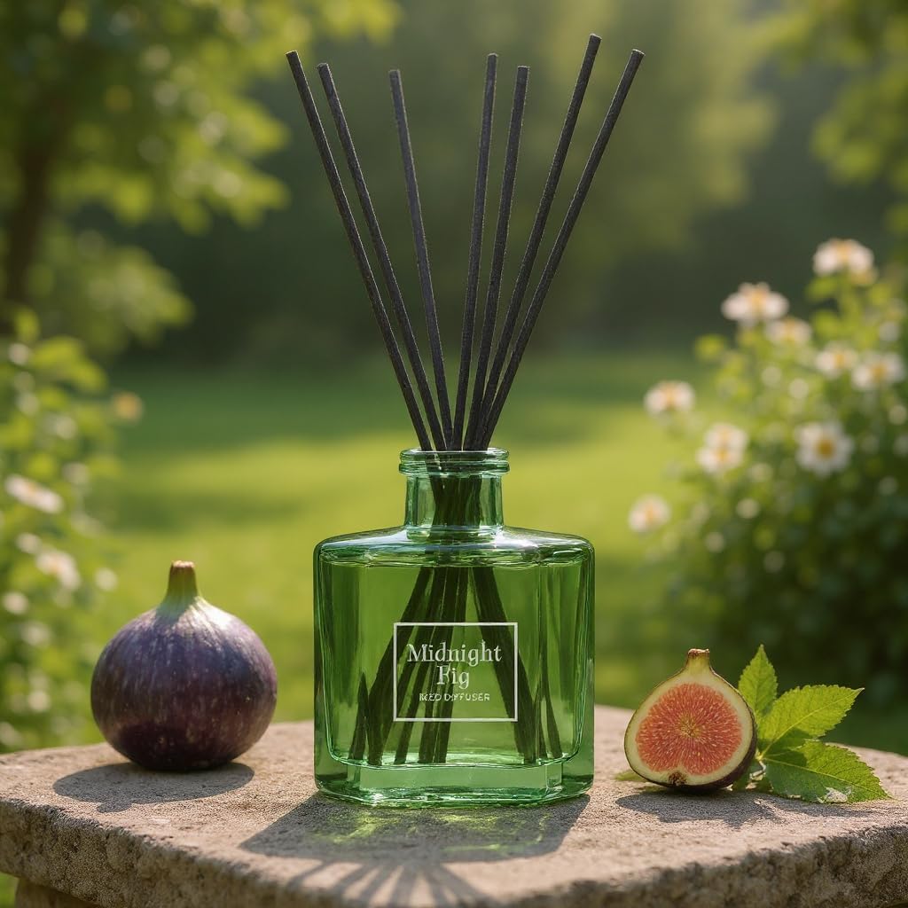 Bellevue Reed Diffuser Set, Three 6 fl oz Glass Filled Diffuser, Highly Concentrated Fragrances with Essential Oils, Home Fragrance (Leather Ember, Midnight Fig, Saffron Blooms)
