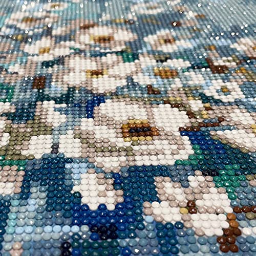 Mxjsua White Flowers Diamond Painting Kits For Adults, White Flowers In Blue Bottle Diamond Art Paintings Kit Round Full Drill Diamond Painting Kits Diamond Dots Bead By Numbers Kits 14X14 Inch #TOP1