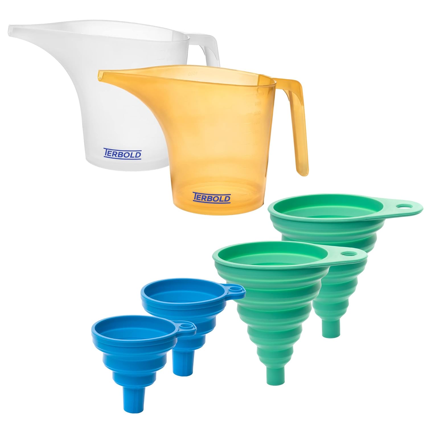 Terbold Funnel Pitcher 1 Liter (Set of 2) Plastic Measuring Pitchers with Funnel