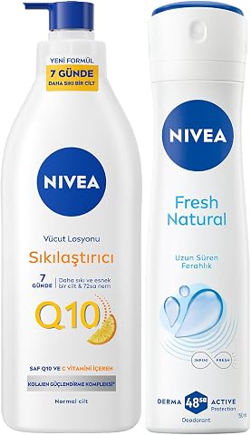 NIVEA Q10 Sıkılaştırıcı Vücut Losyonu 400 ml+ NIVEA Kadın Sprey Deodorant Fresh Natural 150 ml