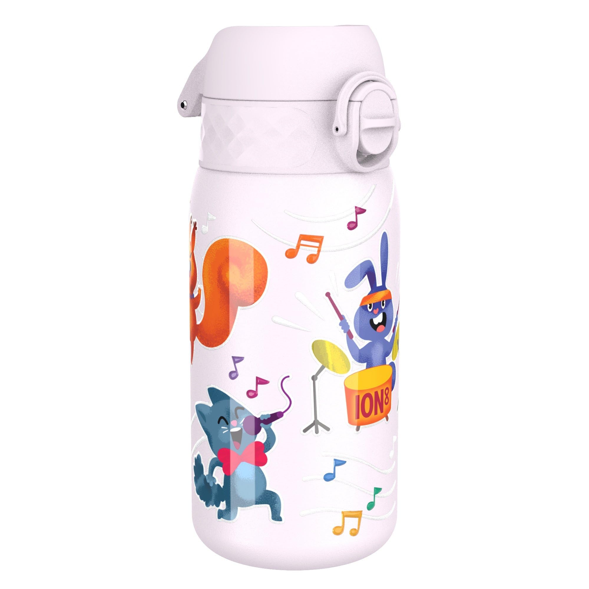 ION8 Gourde Enfant Inox Léger, 400ml, Non Isolé, Anti-Fuite, Facile à Ouvrir, Verrouillage Sécurisé, Lavable au Lave-Vaisselle, Poignée de Transport, Facile à Nettoyer, Durable, Animaux de la Forêt