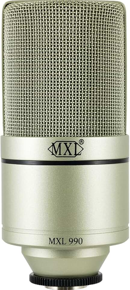 MXL Microfone condensador 990 para podcasts, canto, gravação de estúdio em casa, jogos e streaming | Som detalhado | XLR | Diafragma grande (champanhe)