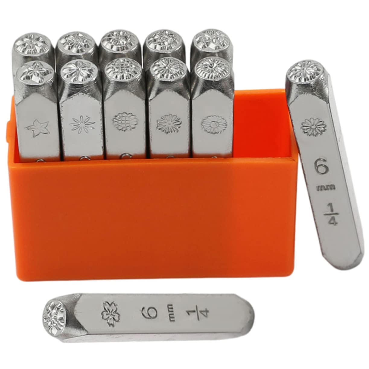 Tampon à Sculpter le Cuir Fleur en Acier, Lot de 12 Set de Set de Pièces