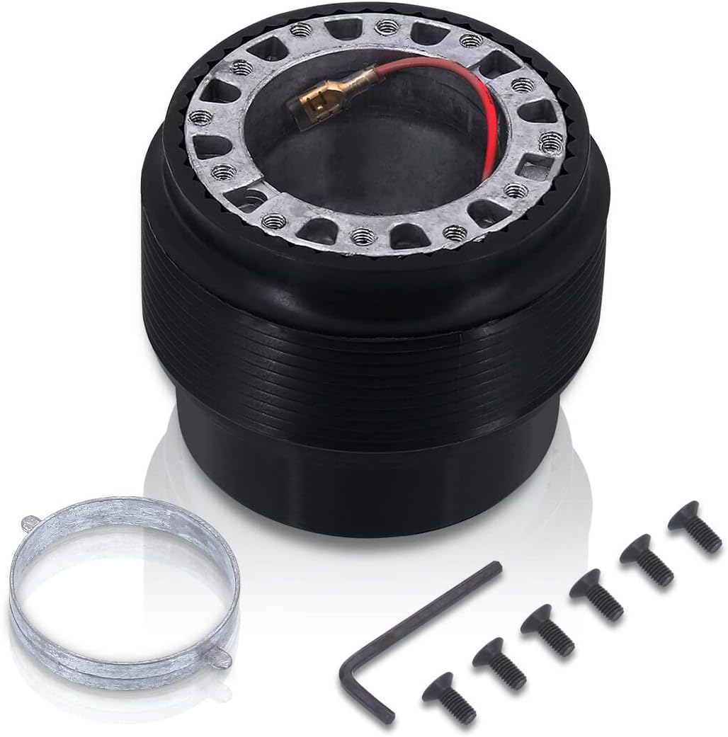 AJP Distributors Upgrade JDM 6 Hole Bolt Pattern Steering Wheel Adapter Hub Removable Release Connector Unit Boss Kit Black Compatible/Replacement For Civic Accord Prelude Odyssey S2000 S2K RSX TL CL