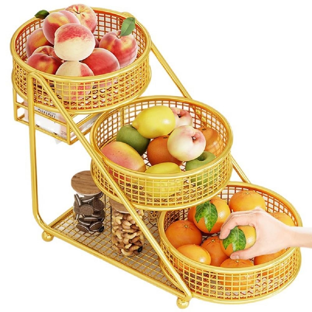 Obstkorb mit 3 Etagen, Gemüse-Aufbewahrungsregal für Küche und Zuhause, multifunktionaler Snack- und Brothalter, ideal für Zwiebeln, Kartoffeln, Bananen und mehr