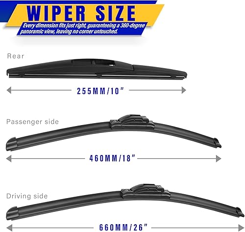Miniatura 2 de 3 limpiaparabrisas de repuesto para Honda HRV HR-V 2016-2020, repuesto de equipo original, 26 pulgadas, 18 pulgadas, 10 pulgadas (juego de 3) gancho