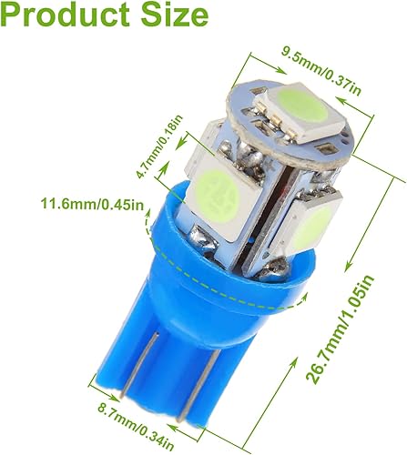 Miniatura 2 de Bombillas LED azul hielo DC 12V T10 194 168 para tablero de instrumentos (paquete de 20 unidades)