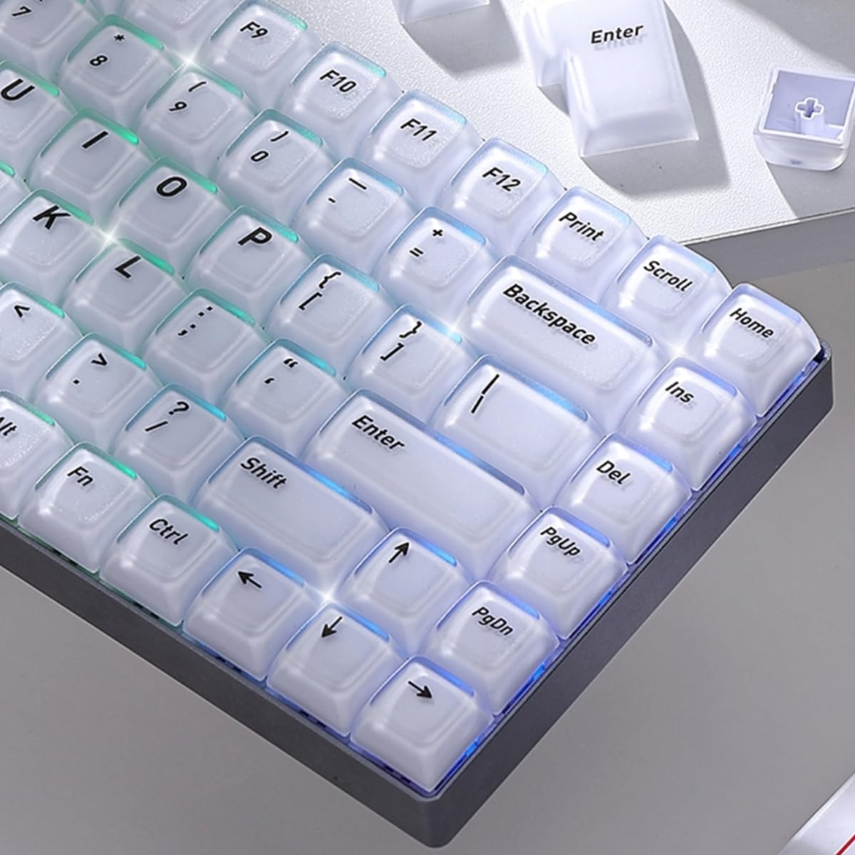Womier Thick Jelly Keycaps Frosted, White Custom Shine Through Keycaps