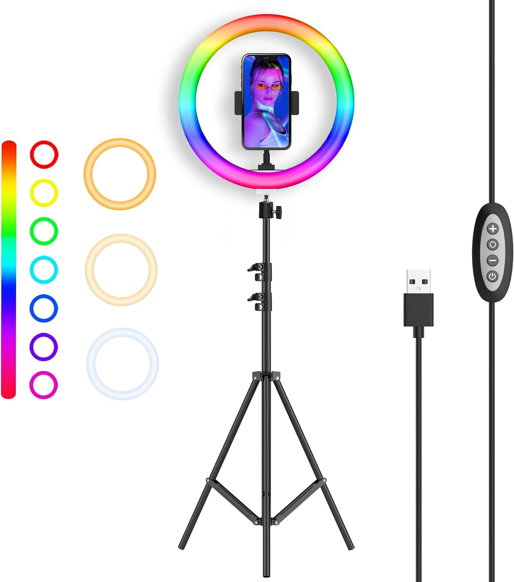 Tygot 10 Inch LED RGB Ring Light with Tripod Stand for Camera, Phone, YouTube, Video Shoot, Live Stream, Makeup, Reels, Professional Multicolour Ringlight with 7 Feet Foldable Stand & Mobile Mount