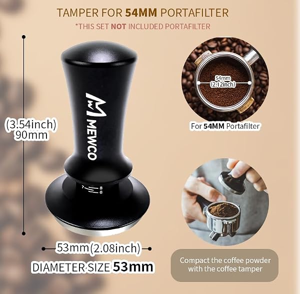 7 Pack Espresso Tamper Station&Coffee Distributor Tamper&Espresso WDT Stirrer&Coffee Tamping&Brush&Coffee Dosing Funnel&Espresso Puck Screen, Espresso Accessories for Bar Home Office (54 mm) by M MEWCO - Image 5
