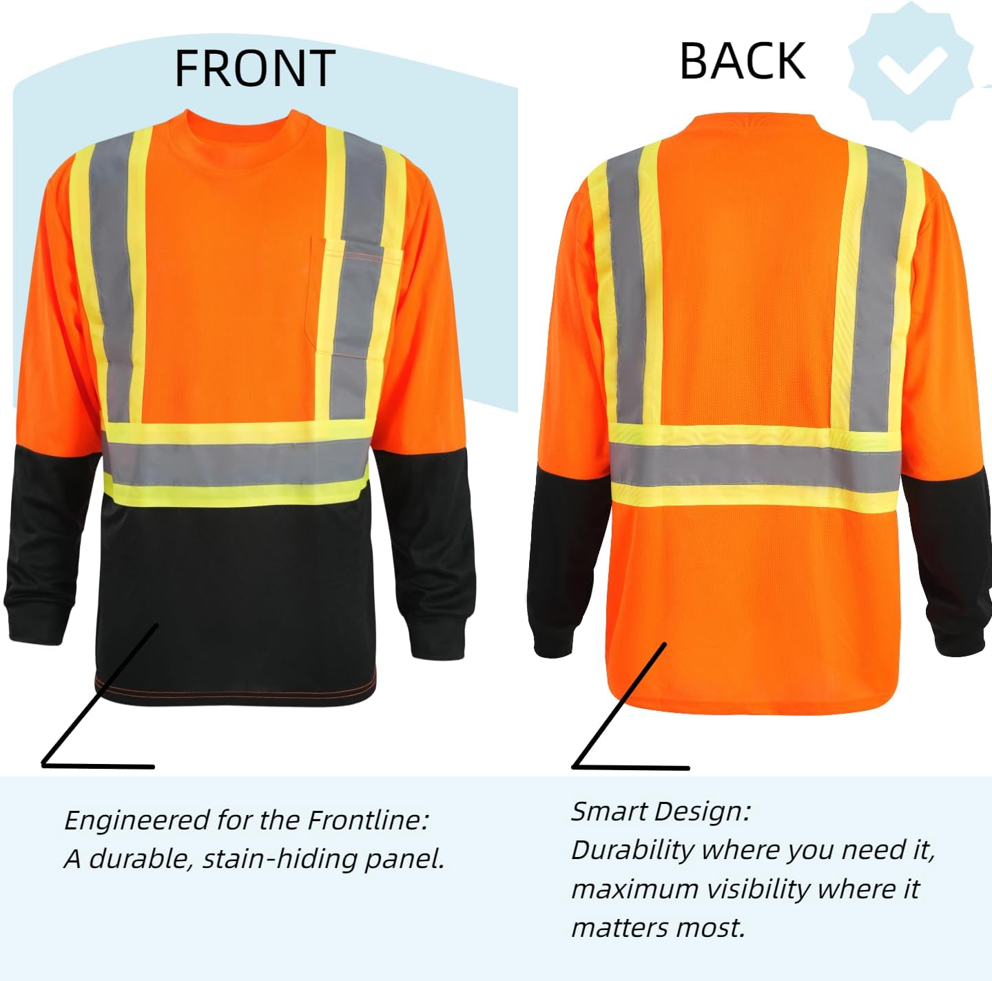 LeeHanTon High Vis Reflective Safety T-Shirt Long Sleeve Work Shirt with Pockets Construction Security Shirt for Outdoor Work