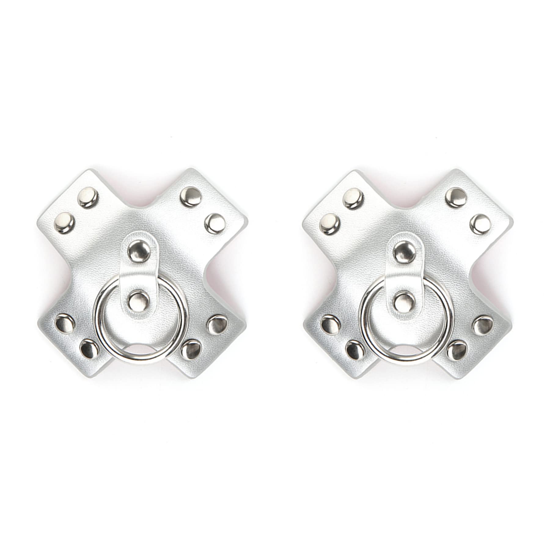 VASTLUCKY Leather Nipple Cover Reusable Pasties Punk Silver Metal Nipple Ring Breast Petals for Women: Silver