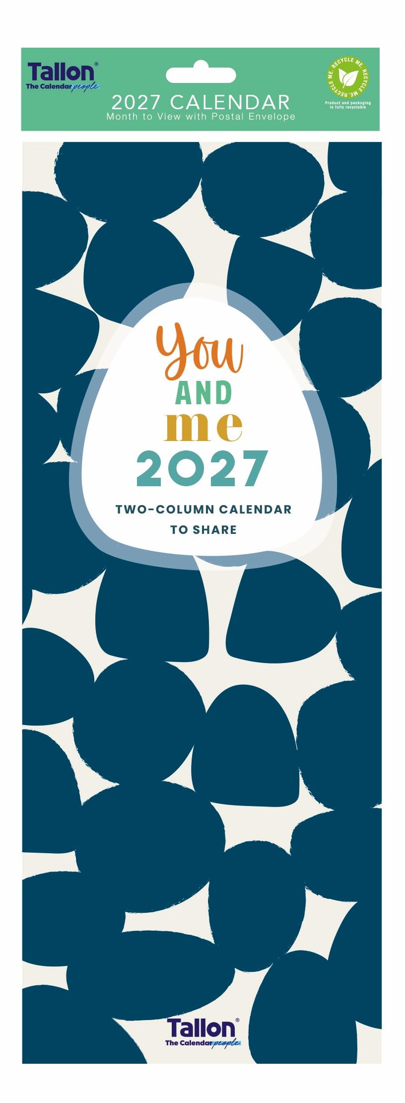 2027 Slim Month To View Spiral Bound 2 Column Wall Calendar - Blue You & Me