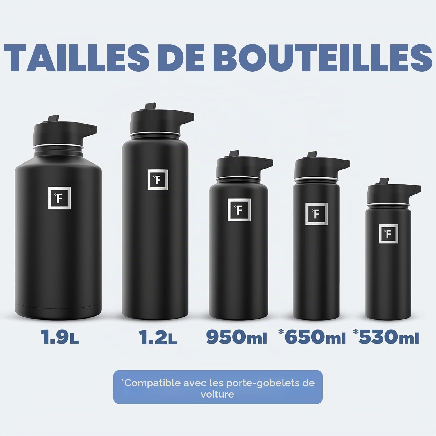 Gourde Isotherme avec Paille - 650/950/1200/1800 ml - Inox Étanche Bouteille d'eau Isotherme à Double Paroi Sans BPA - Sport Gym Voyage Enfant