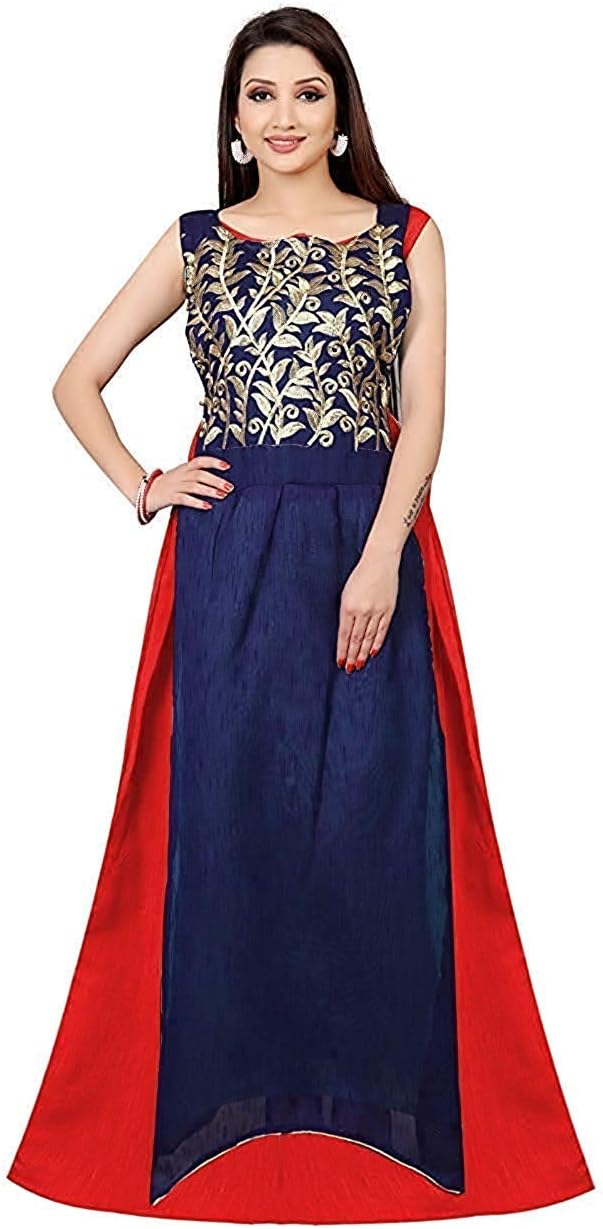 Delhi Bazar Women's Taffeta Silk Salwar Suit (DB-5, Multicolour, Free Size)
