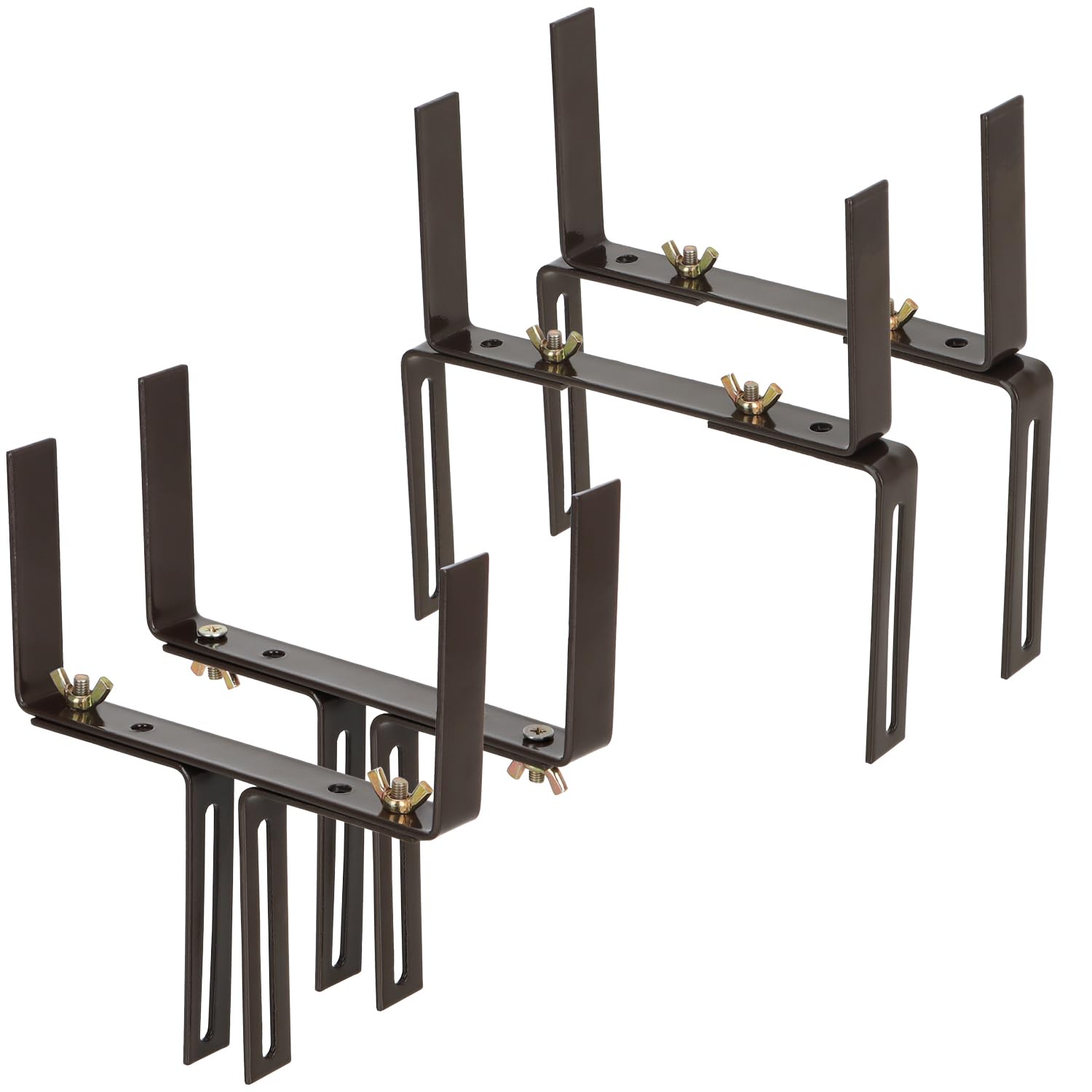 com-four® 16x Supporto per fioriere per parapetti e ringhiere di balconi - Fissaggio Flessibile in Metallo per fioriere - Regolabile in 2 direzioni - Senza Foratura (16 Marrone)