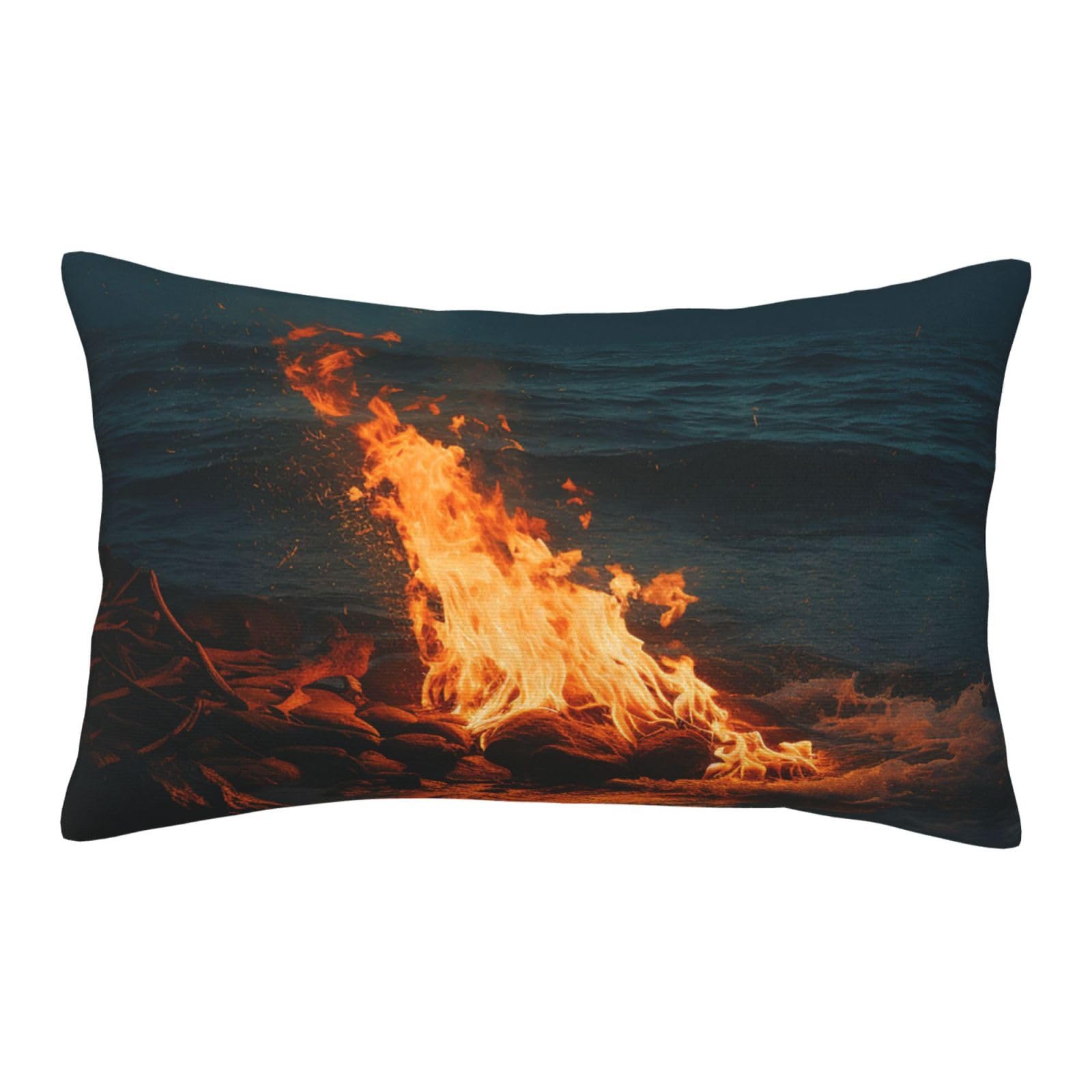 Velvet Pillowcases 14"x20" Ultra Soft Breathable Pillow Cases, Luxury Fuzzy Throw Pillow Covers with Zipper, Fire by the Sea Pillow Shams All Seasons Decorative Cushion Cases for Couch