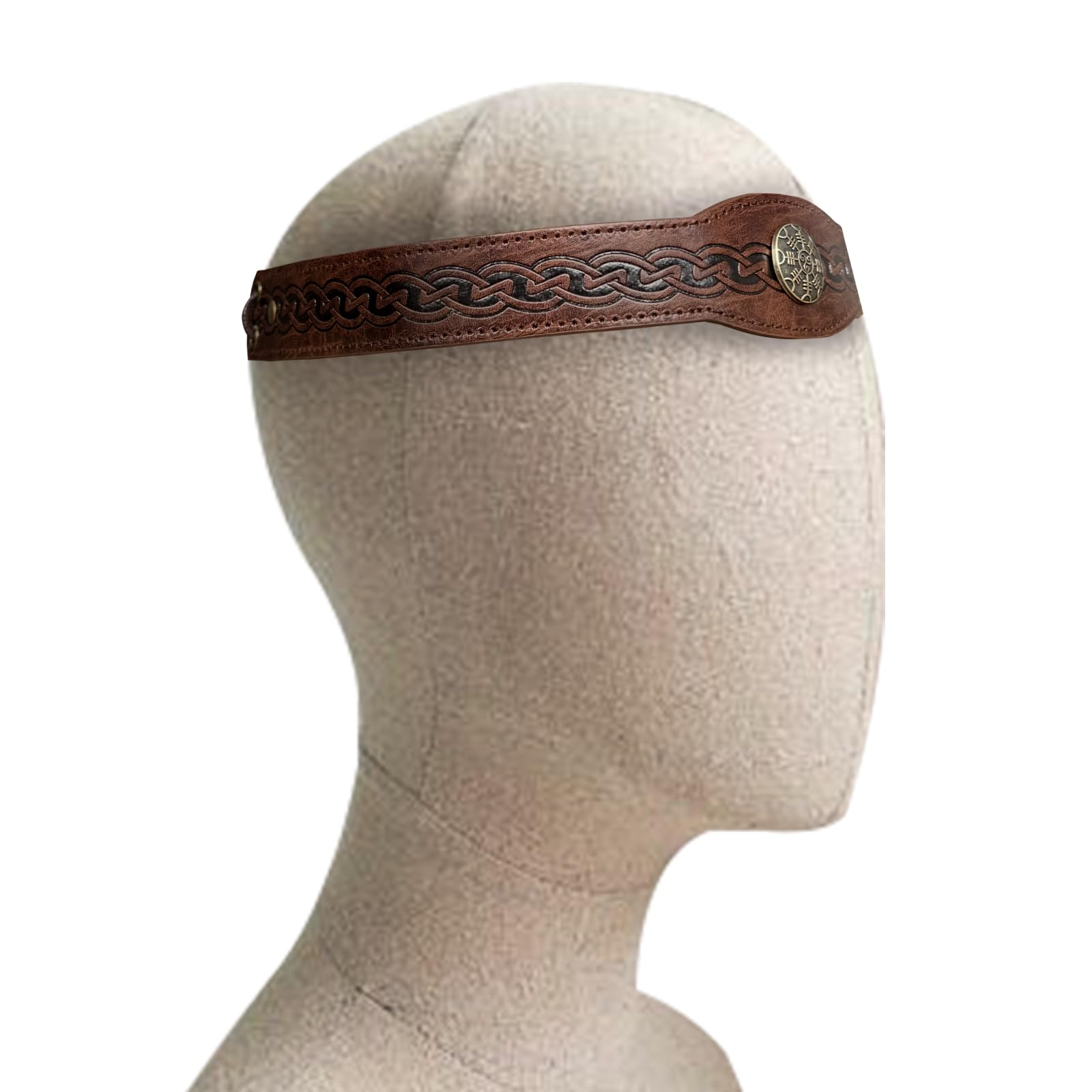 HiiFeuer Tocado medieval de cuero de imitación en relieve, Diadema Retro Renacentista Ajustable, Accesorios de Disfraz de Cosplay para LARP(Marron Oscuro A)