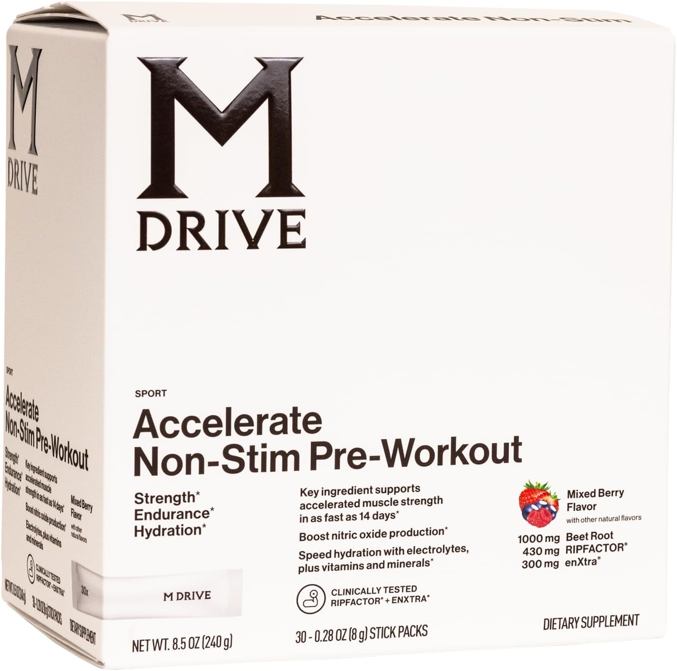 Mdrive Accelerate Pre-Workout Powder, Single Serving Packets, Mixed Berry, 30 Count (Non-Stimulant, Mixed Berry)