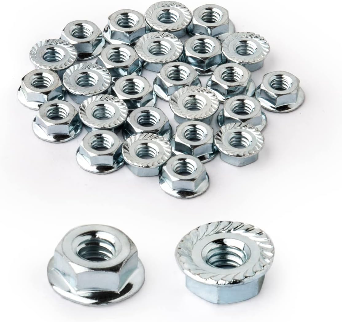 POWERTEC QLN1203 Serrated Flange Hex Lock (M12) Nuts | Premium Carbon Steel Zinc Plated Fasteners – 25 Pack