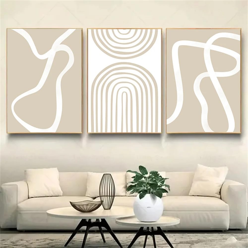 SOBMQ Poster-Bohemia Abstract Geometry Canvas Art Painting Neutral Beige Line Posters And Prints Wall Pictures Modern Living Room Home Decor-50 * 70cm-3PCS (No Frame)