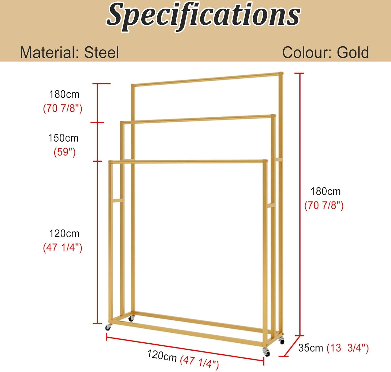 Movable Carpets Display Rack Stepped, Commercial Rug Sample Hanging Stand for Retail Store, Portable Quilt/Towel/Mat Storage Shelf(Gold,120cm (47 1/4"))