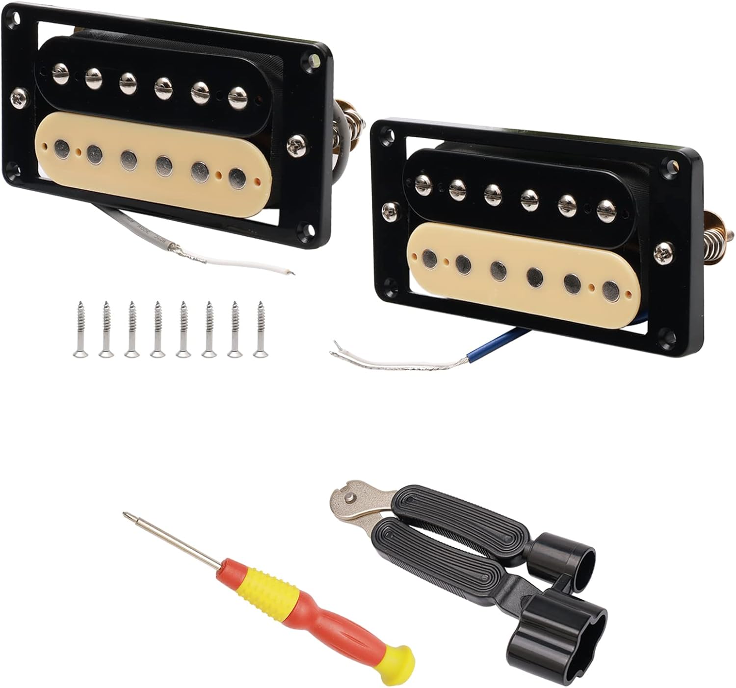 Electric Guitar Pickups Humbucker Double Coil Pickup Guitar Neck Bridge Parts Replacement Set with String Winder and Screwdriver（2PCS, Black and Red）