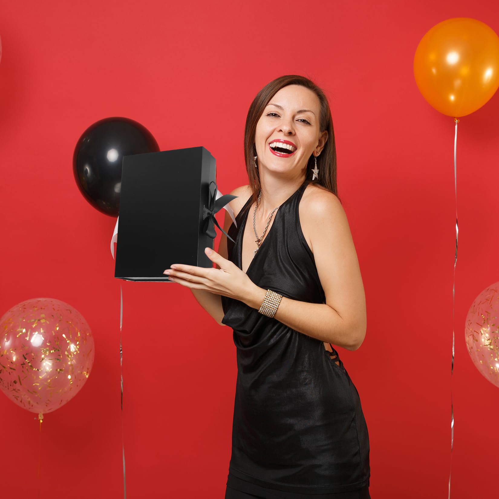 Lot De 3 Boîtes Cadeaux Luxe Avec Couvercle 32x22x10 Cm – Noir Élégant + Sac Cadeau & Ruban Magnétique – Mariage, Noël, Anniversaire