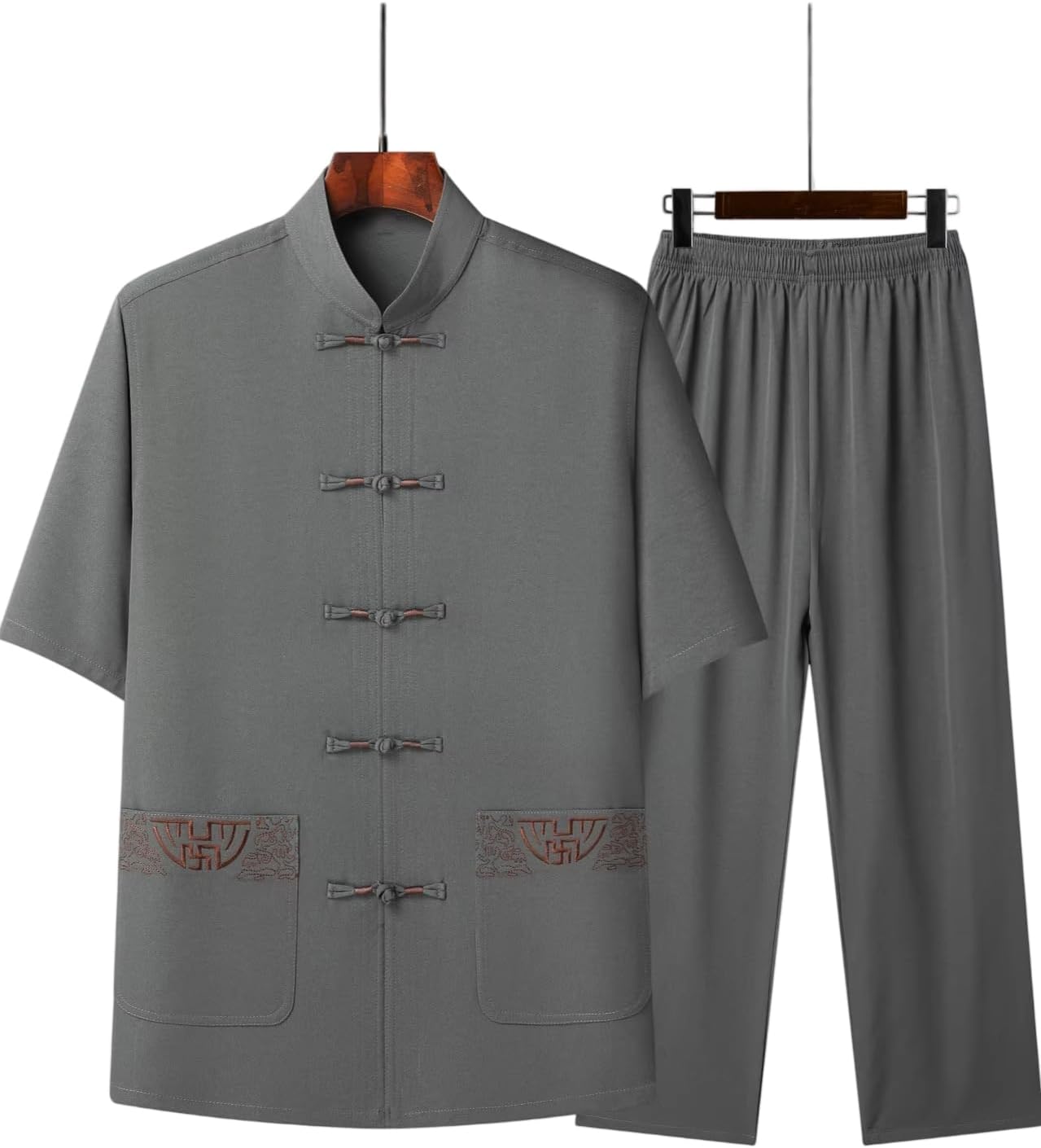 Men's Tang Suit Set Short Sleeve Open Front Top and Pants Lightweight Casual 2 Piece Outfit