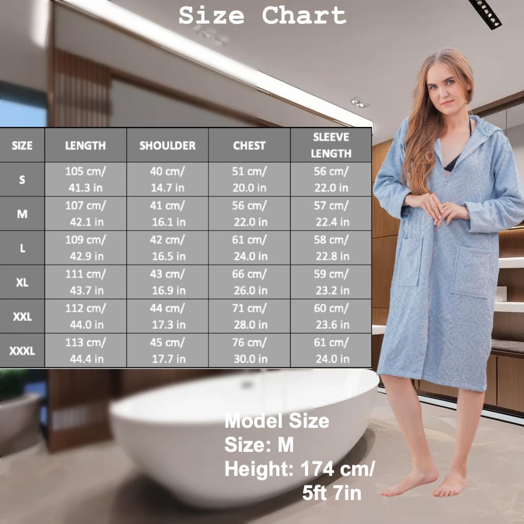 ALLEN & MATE 100% COTTON Bathrobe with Zipper, Hooded Soft Absorbent Changing Terry Towel zip up Robes for Women & Men