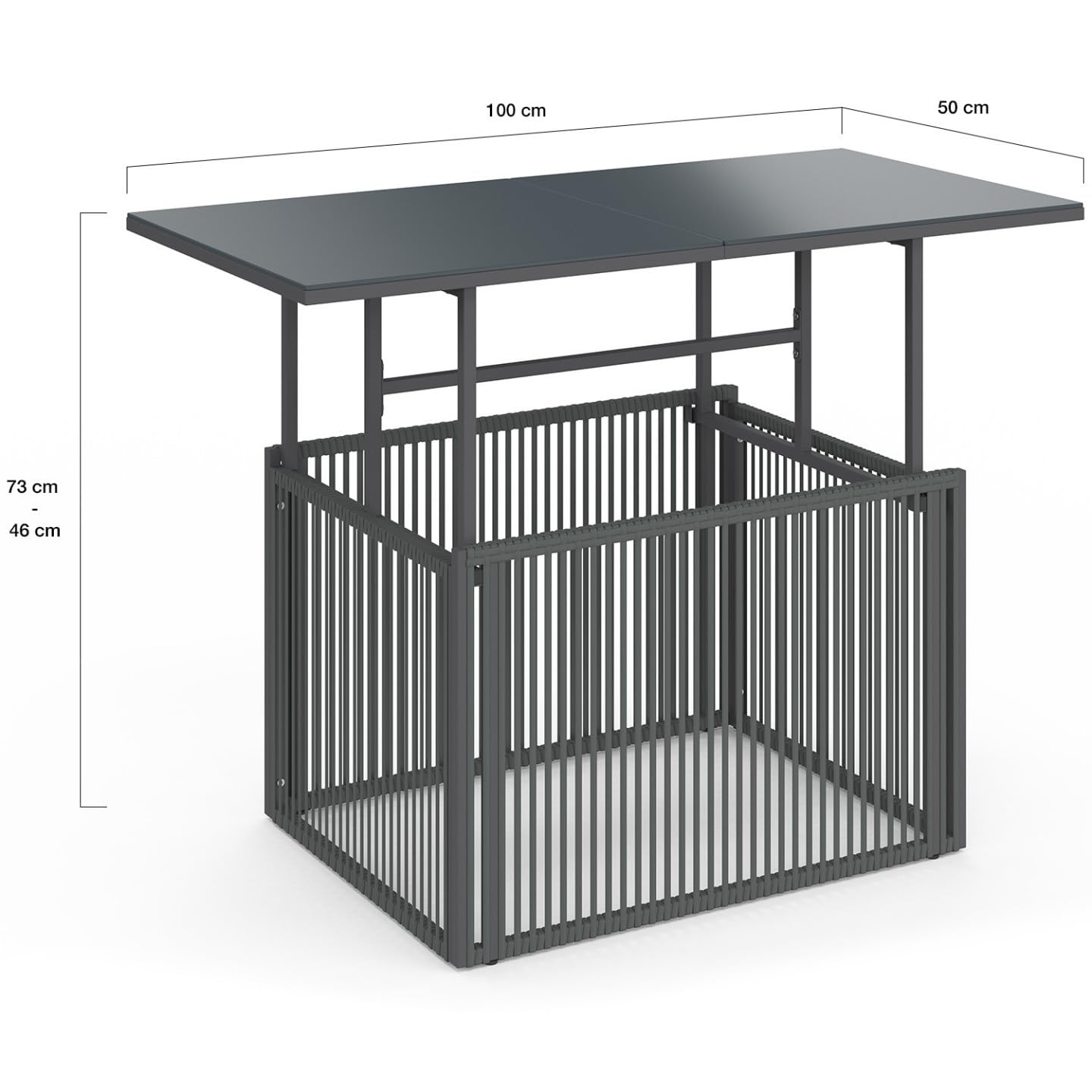 IDMarket - Table Basse de Jardin relevable rectangulaire 100 cm Rio Structure métal et Cordage Gris Anthracite