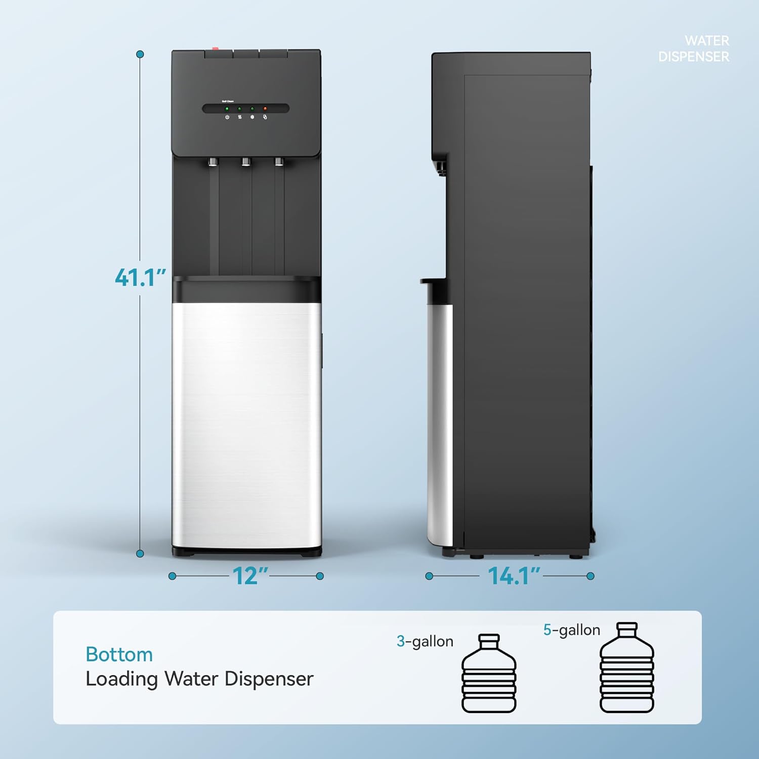 EUHOMY Self Cleaning Bottom Loading Water Cooler Dispenser, 3 Temperatures (Cold, Warm, Hot), Child Safety Lock, LED Indicator Light, Water Dispenser for Home, Apartment, Office, Black - Image 2