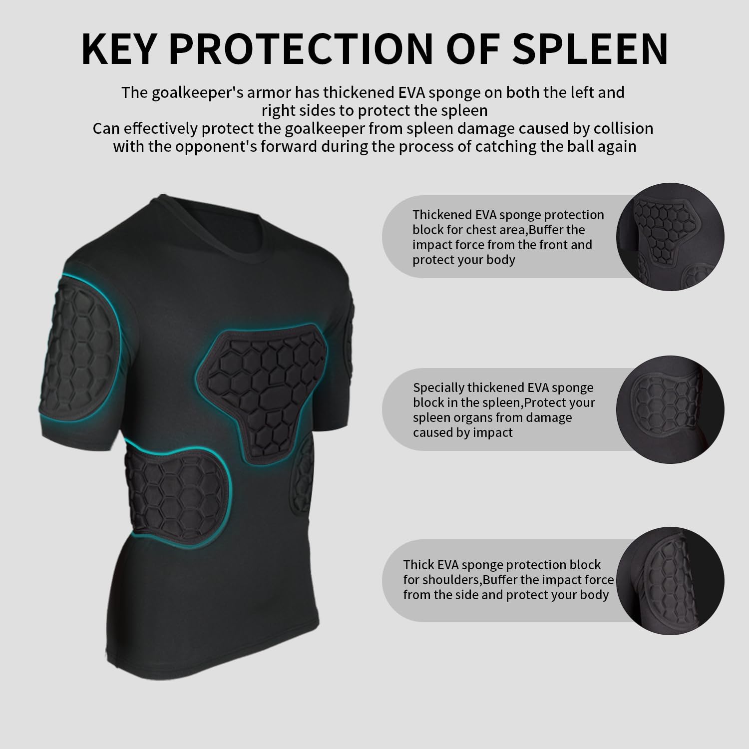 Shinestone Adult Men's Goalkeeper Armor BodyShield Padded Compression Shirt Pants and Short with Sponge Protector,X-Large Black