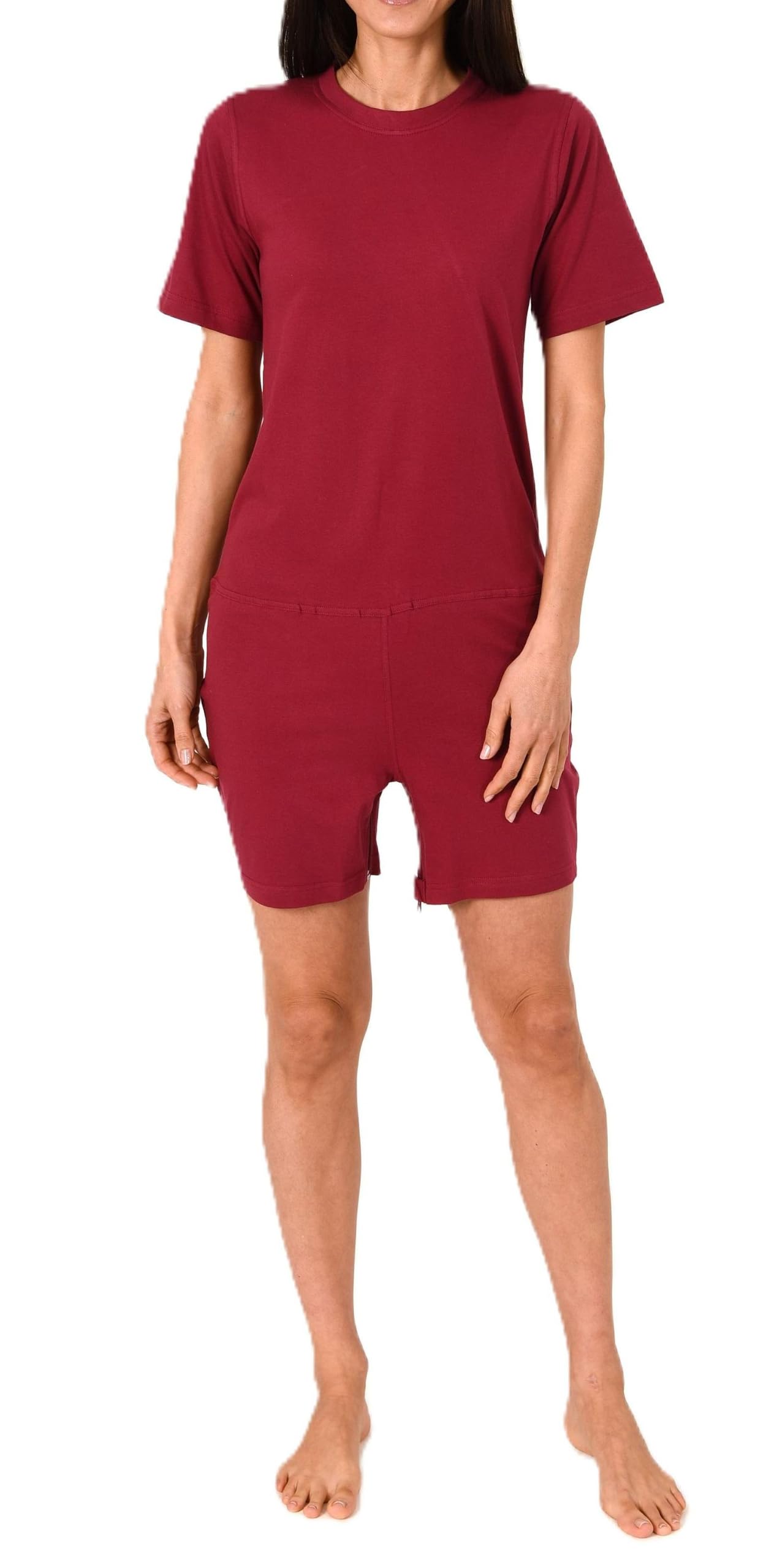 Normann Care Combinaison de soin pour femme, à manches courtes, pyjama une pièce avec fermeture éclair dans le dos et les jambes
