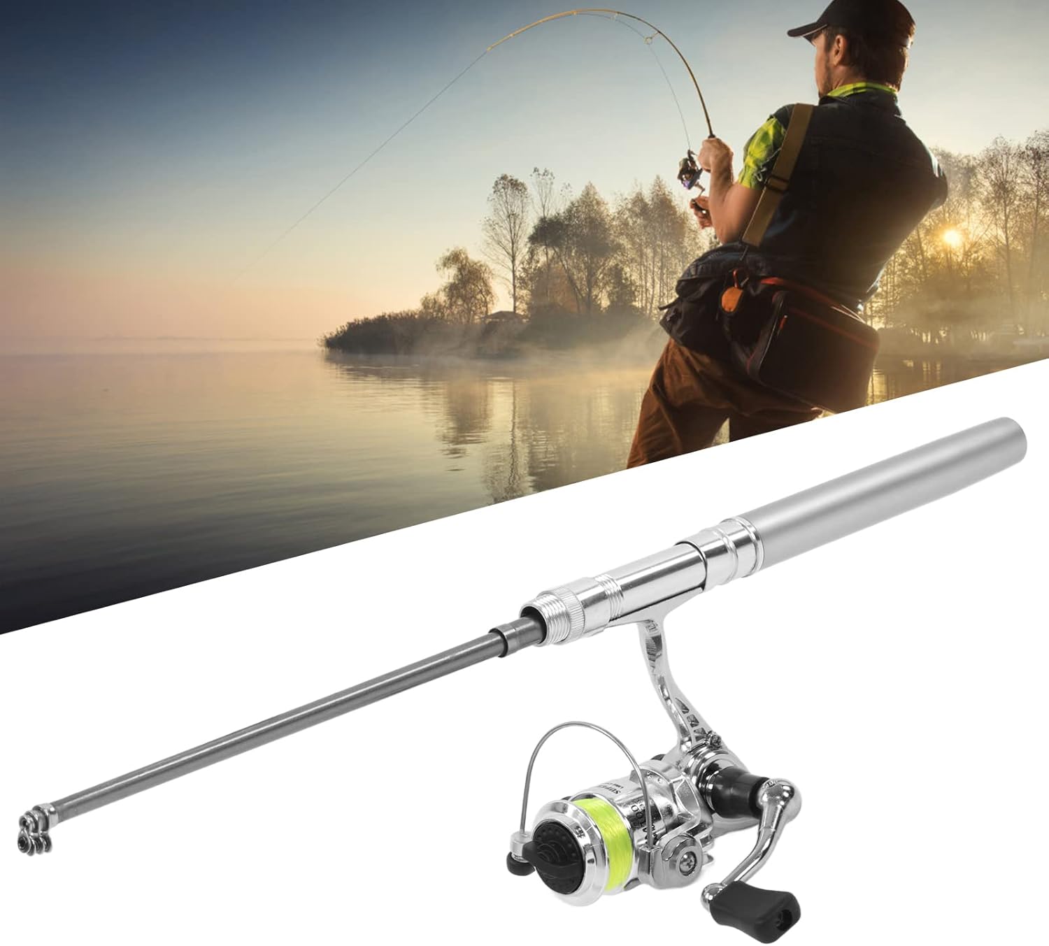 Pocket Fishing Pole with Reel Wheel, Ultra Light Material, Mini Pen Shape Design, Retractable Fishing Pole Kit for Sea, Rock, Stream, River, Boat, Raft, and Ice Fishing