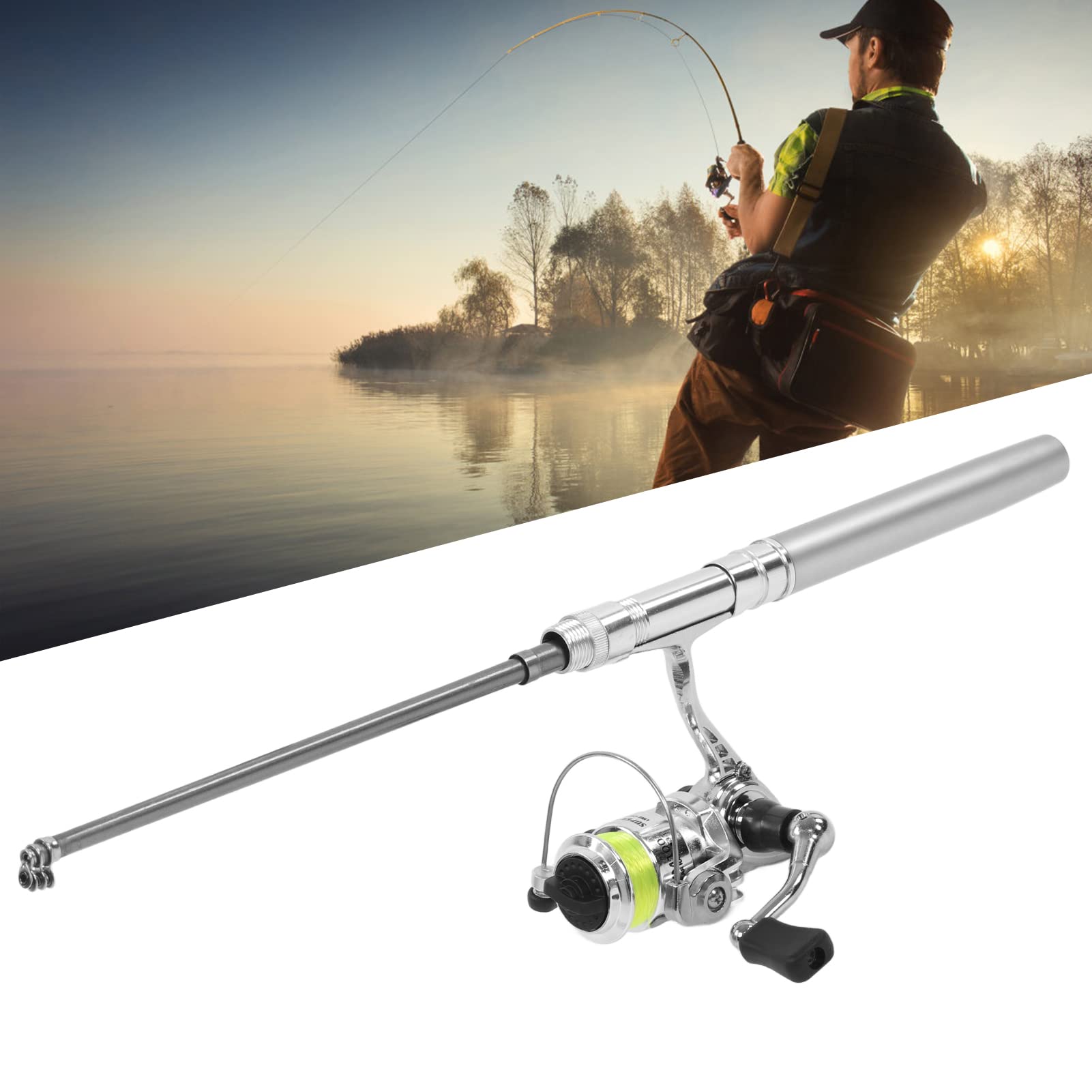 Pen Fishing Rod, Mini Fishing Wędka Teleskopowa o Wysokiej Wytrzymałości ze Stopu Aluminium Kieszeń na Wędkę Chowana Wędka z Kołowrotkiem, do Wędkarstwa Morskiego, łowienia Skał, łowienia Strumieniowe