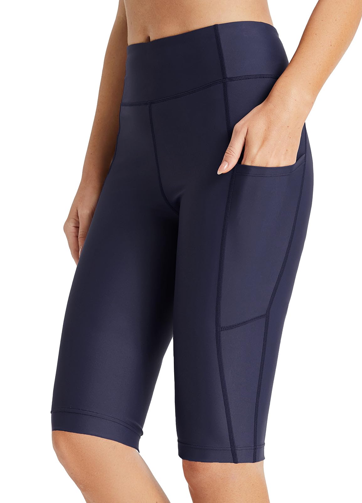 baleaf Badeshorts Damen Lang Knielang Schnelltrocknend Badehose UV Schutz UPF 50+ Schwimmhose Hohe Taille Boardshorts mit Innenslip und Taschen