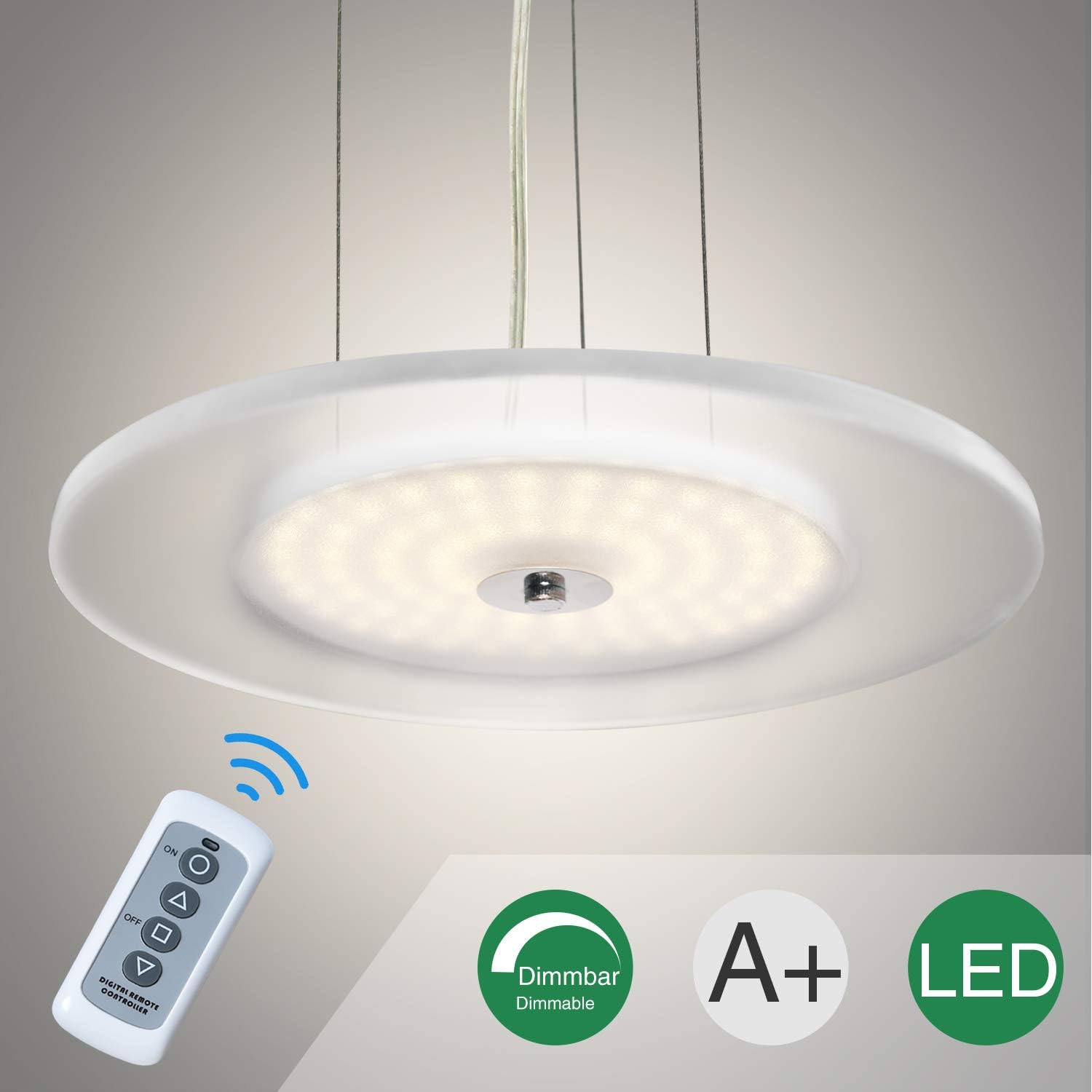 Sunllipe LED Dimmable Pendant Light Lamp 18W Acrylic Modern Hanging Ceiling Lighting Fixtures Height Adjustable [Energy Class A++]