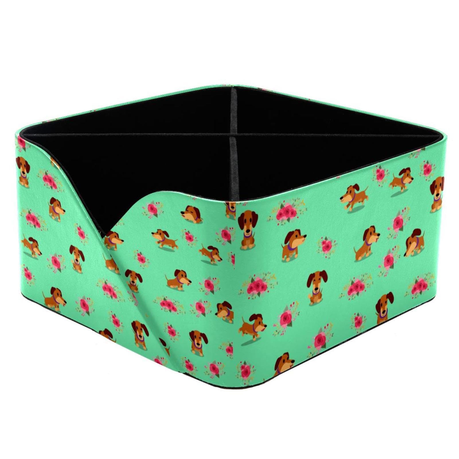 Organiseur de bureau teckel et roses avec 4 compartiments et pot à crayons