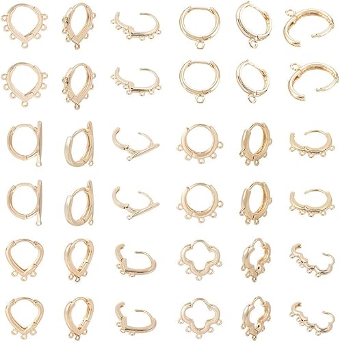 Pandahall - 12 pares de aretes de aro chapados en oro de 14 quilates, aretes colgantes redondos dorados, aretes de latón con cierre de palanca para