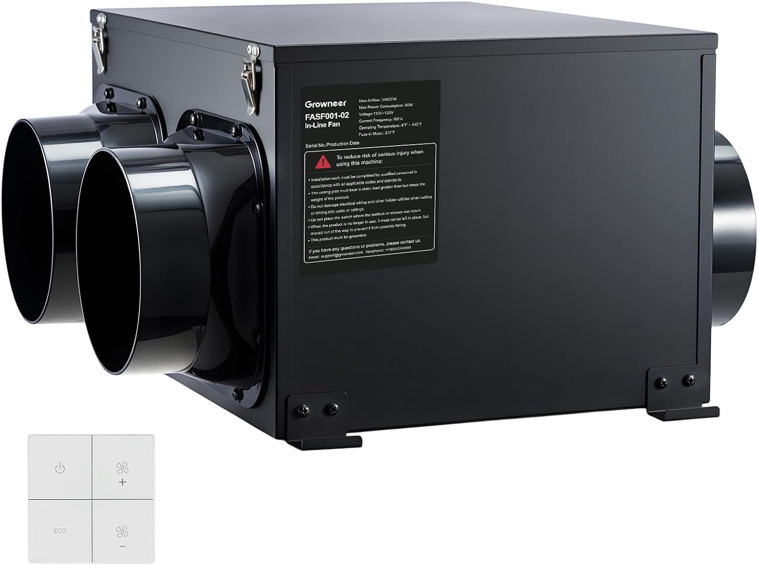 GROWNEER 310CFM Inline Exhaust Fan with Remote Control, 6 Inch Inline Box Fan, 5-Speed Ceiling Mount Ventilation Fan for Bathroom, Attic, Kitchen, Garage and Residential Applications 310 CFM