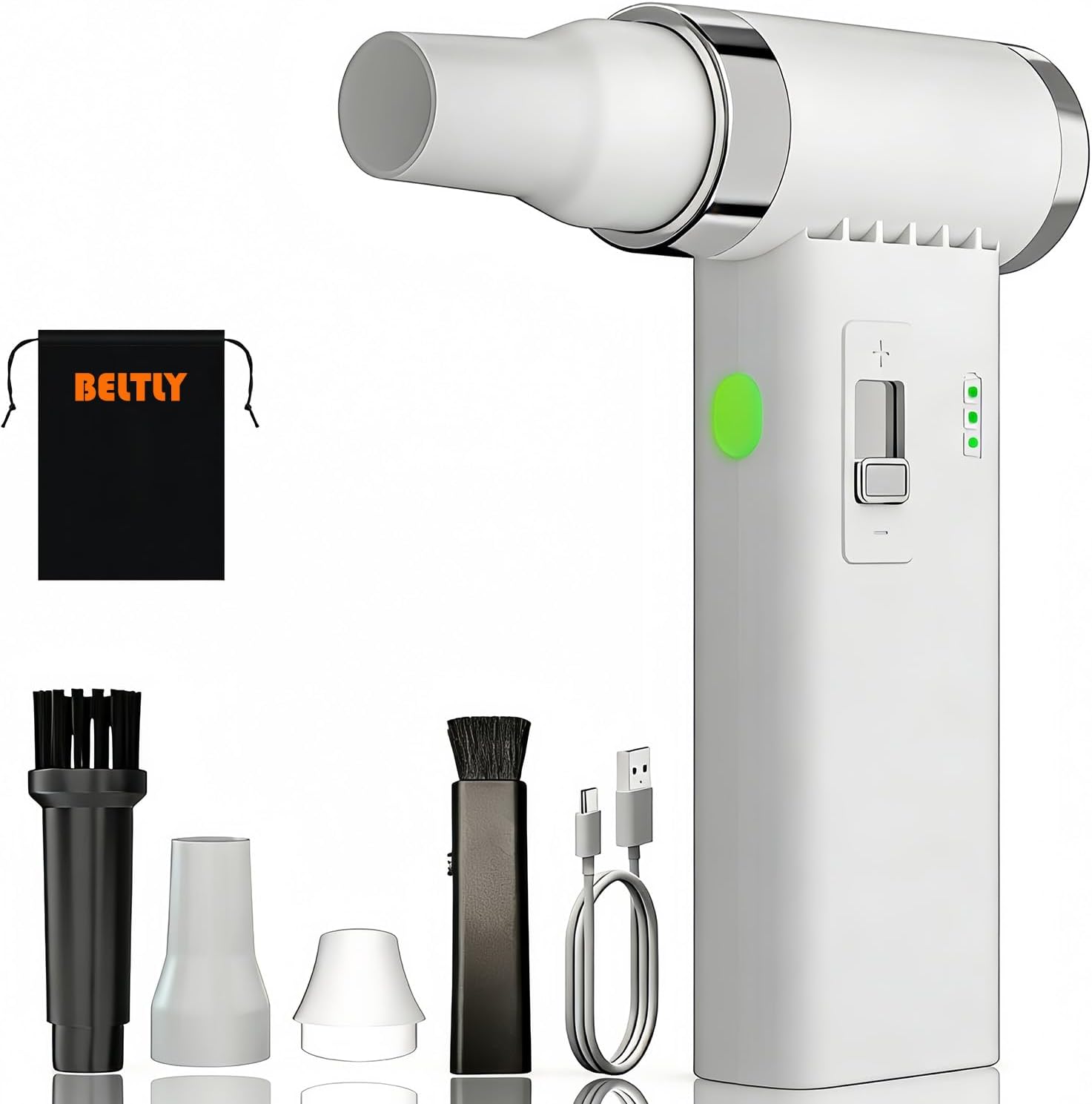 Compressed Air Duster – 110,000 RPM Super Power Cordless FT03 Electric Blower with Brushless Motor, 0-100 Speed Adjustable Jet Fan, Dust Blower for Keyboard, PC, Car & Outdoor Cleaning (White)