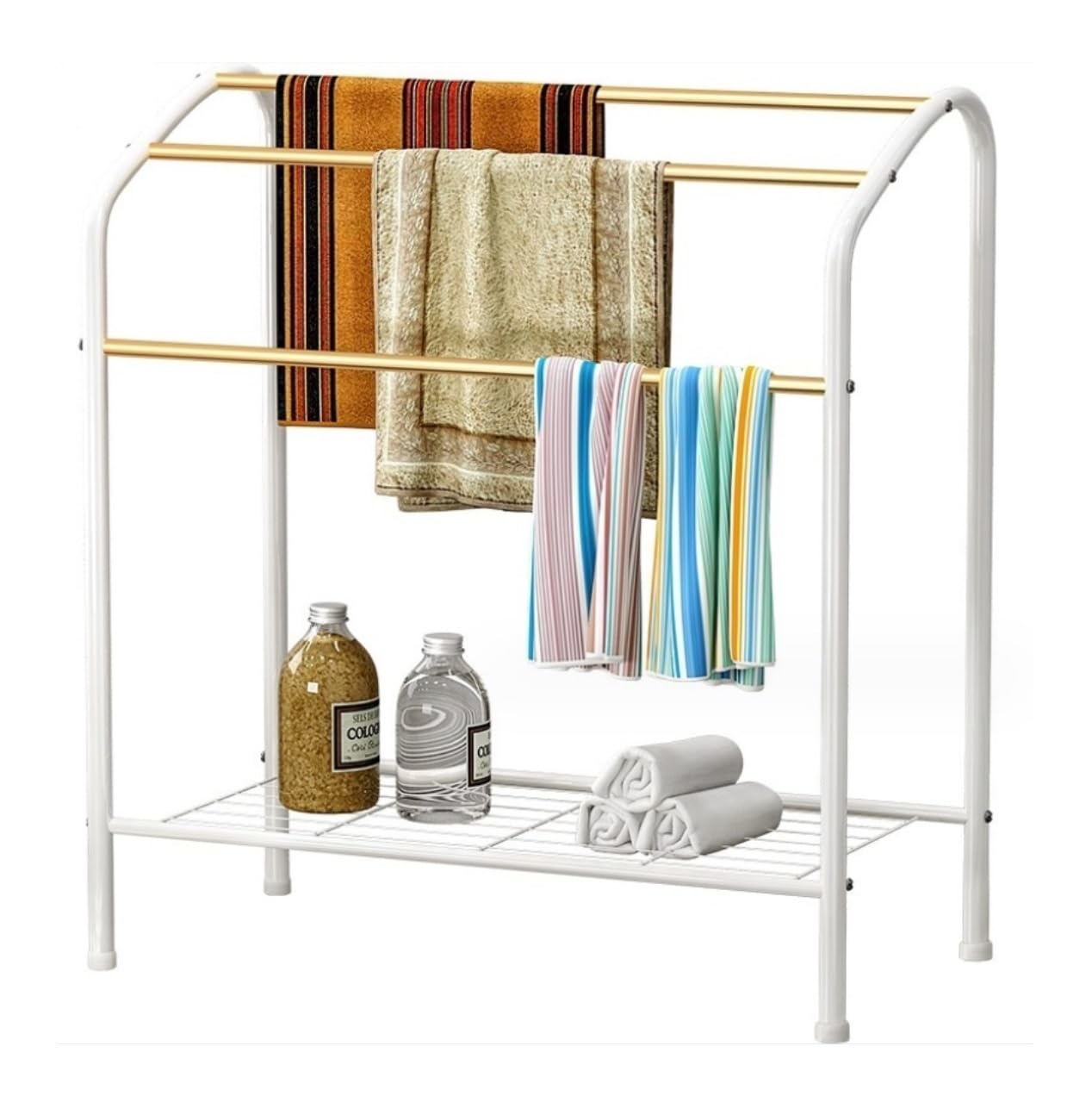BOGAZY Towel Rail 3 Tier Freestanding Towel Rack Floor Holder With Bottom Shelf Metal Bath Stand Organizer For Bathroom Freestanding