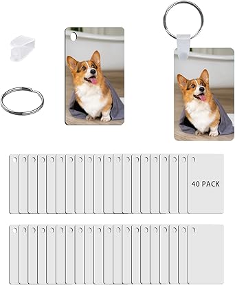 UJL 120pcs Sublimation Keychain Blanks With Rings Clips MDF Keychains Blanks Double Sides Blank Keychains Rectangle Round