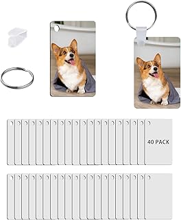 UJL 120pcs Sublimation Keychain Blanks With Rings Clips MDF Keychains Blanks Double Sides Blank Keychains Rectangle Round